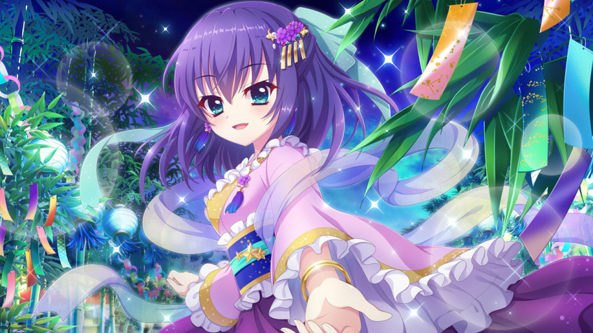 1girl, aqua_eyes, bamboo, bamboo_forest, bangle, blue_hair, blue_sash, bracelet