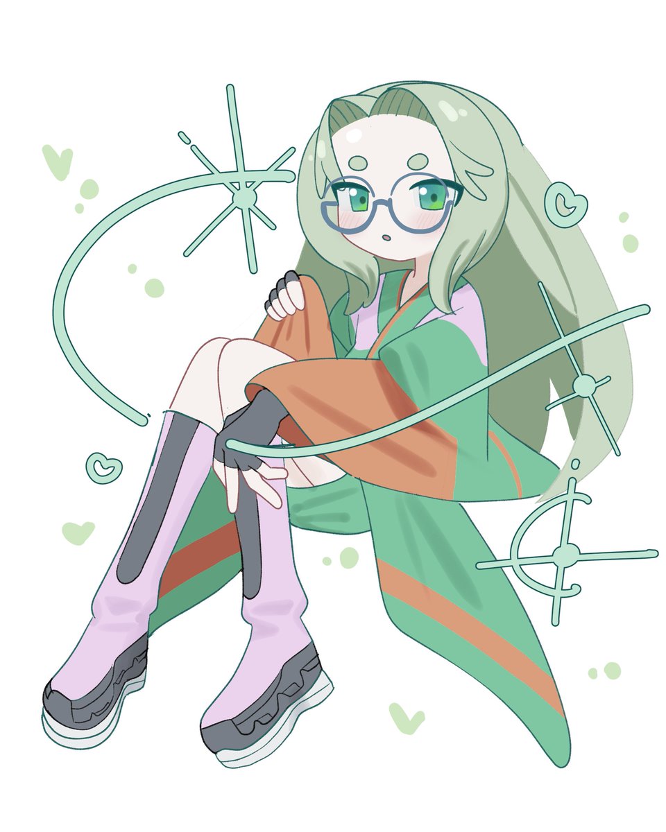 1girl, :o, amemura_neri, blush, boots, denonbu, full_body, glasses