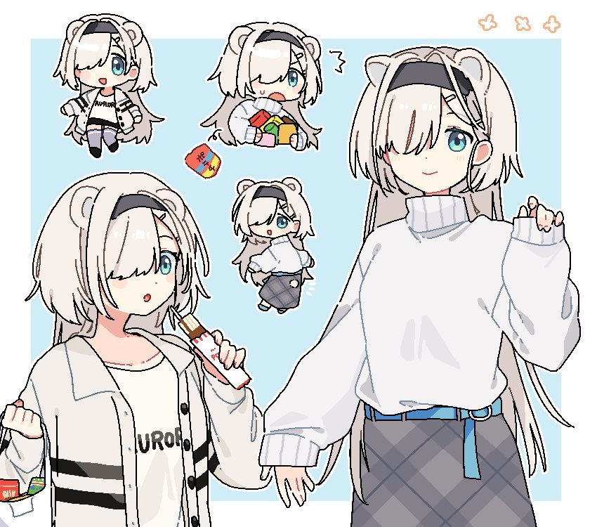 1girl, :o, ^^^, alternate_costume, animal_ears, arknights, aurora_(arknights), bear_ears