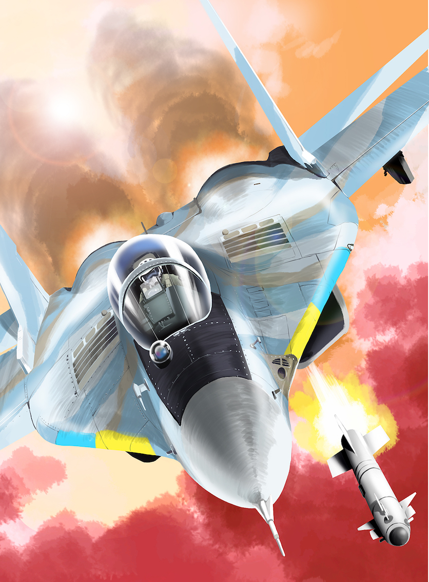 1boy, aircraft, airplane, fighter_jet, ghost_of_kyiv, jet, matsuda_juukou, mig-29