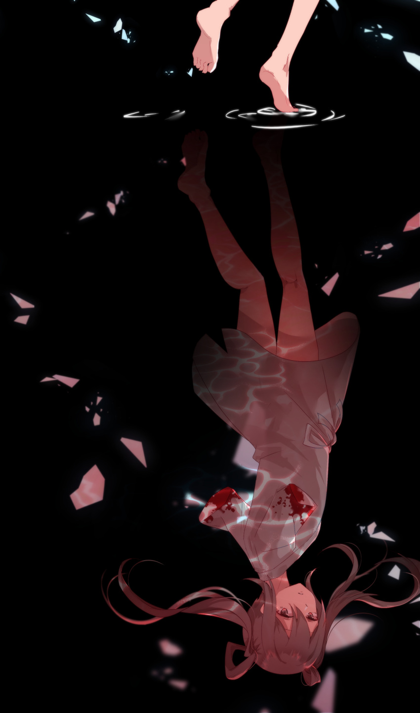 absurdres, amputee, blood, blood_splatter, double_amputee, grey_eyes, grey_hair, highres