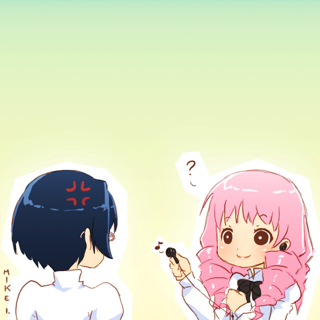 ?, anger_vein, angry, blue_hair, curly_hair, deaf, drill_hair, earphones
