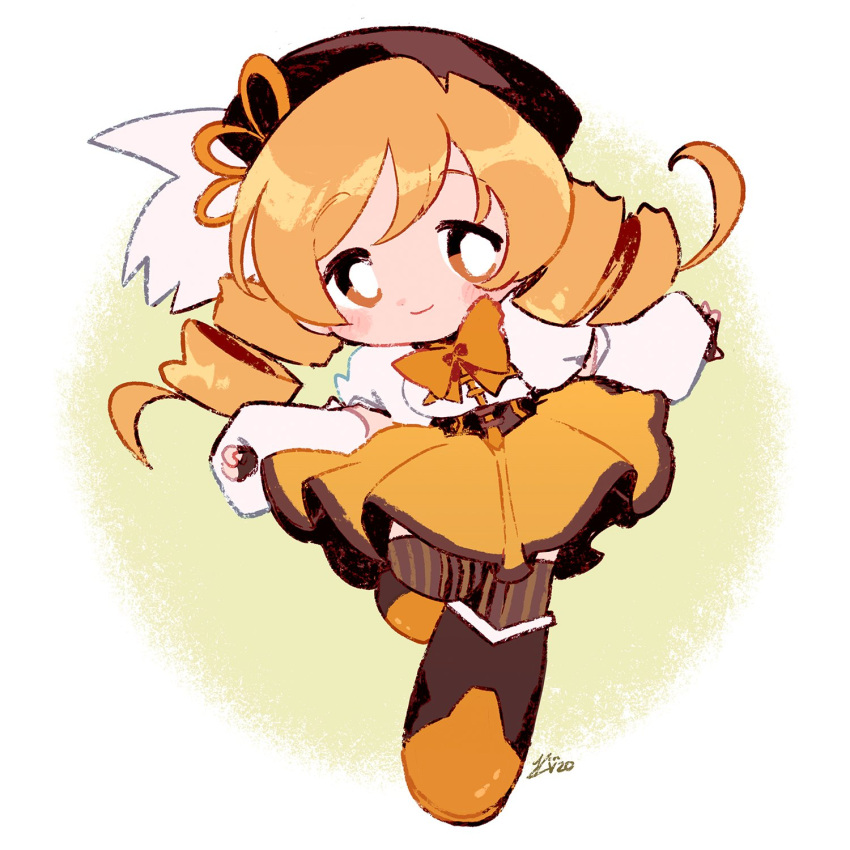 1girl, beret, blonde_hair, bright_pupils, brown_eyes, brown_headwear, chibi, closed_mouth