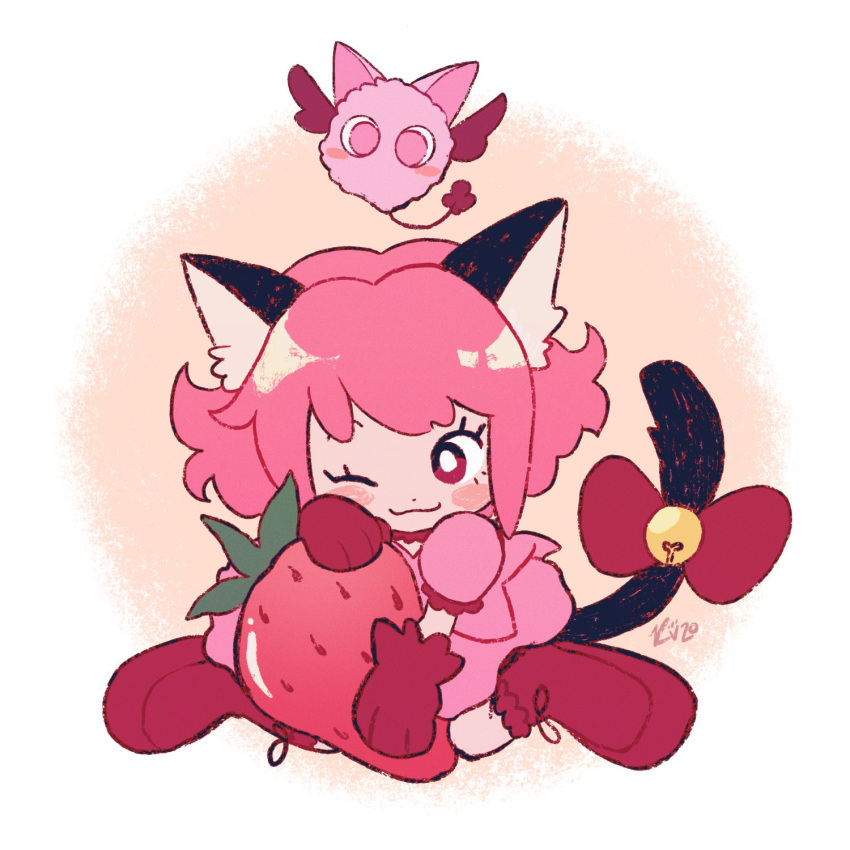 1girl, animal_ears, bell, blush_stickers, bow, bright_pupils, cat_ears, cat_girl