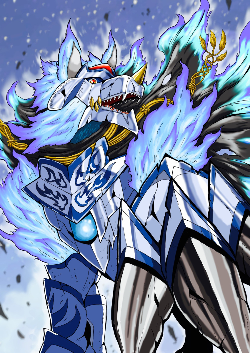 1other, armor, blue_fire, claws, digimon, digimon_(creature), fenriloogamon, fire