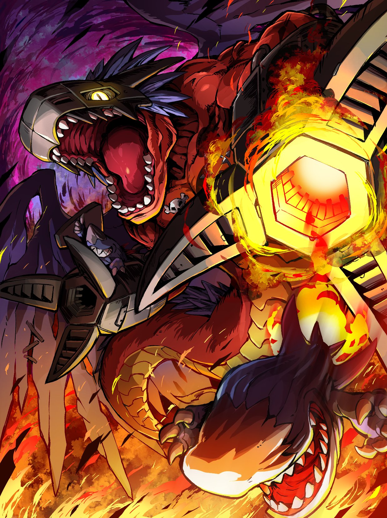 1other, digimon, digimon_(creature), dragon, feathers, fire, gunjima_souichirou, highres