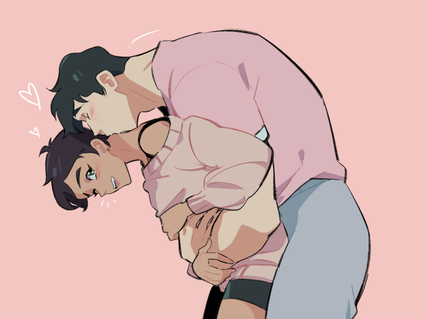 1boy, 1girl, 38sr, arms_around_waist, black_hair, blush, brown_eyes, clark_kent