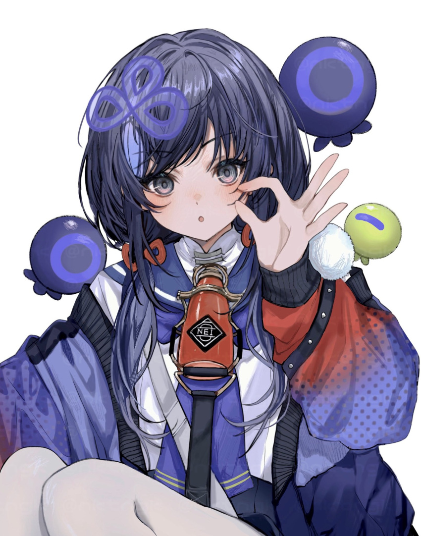 1girl, blue_hair, blue_sailor_collar, gradient_jacket, grey_eyes, highres, jacket, long_hair