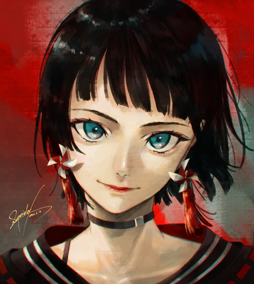 1girl, absurdres, akiwashi, black_choker, black_hair, choker, collarbone, highres