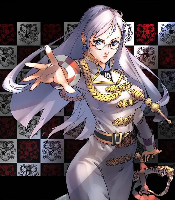 asa_(y-asa), bad_id, blue_eyes, glasses, military, military_uniform, sword, uniform