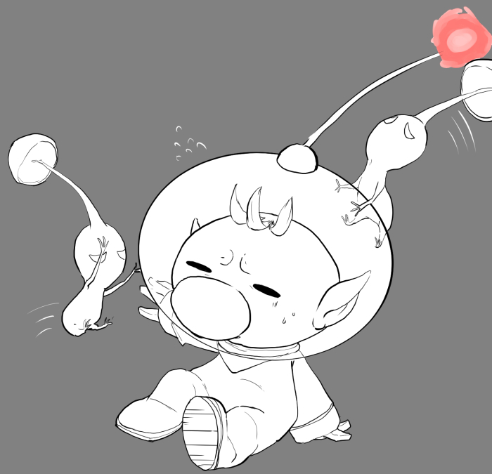 1boy, alien, attack, big_nose, closed_mouth, commentary_request, flying_sweatdrops, full_body