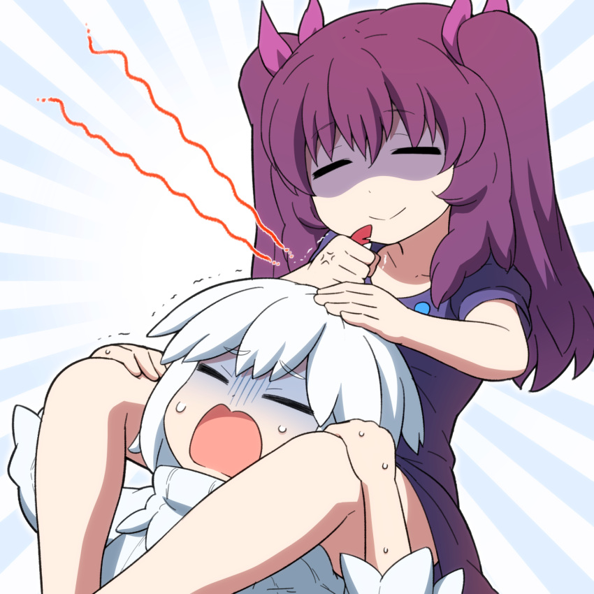 1boy, 1girl, anger_vein, carrying, closed_mouth, furrowed_brow, hair_between_eyes, hair_ribbon