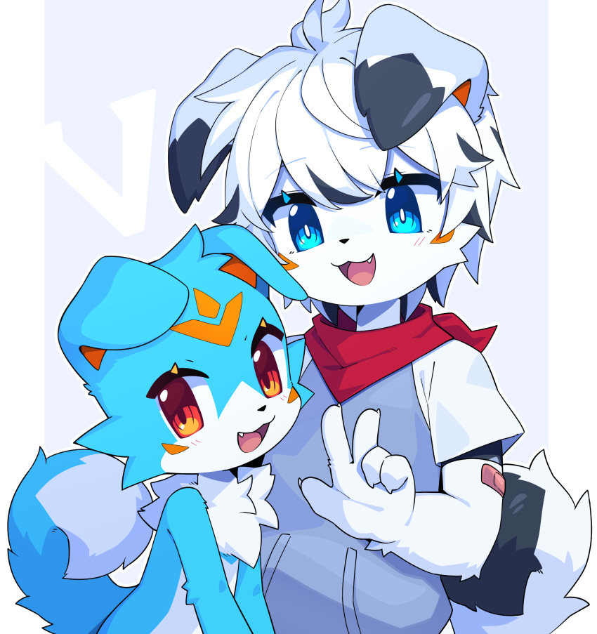 2boys, :3, animal_ears, animal_nose, bandaid, bandaid_on_arm, bandana, black_hair