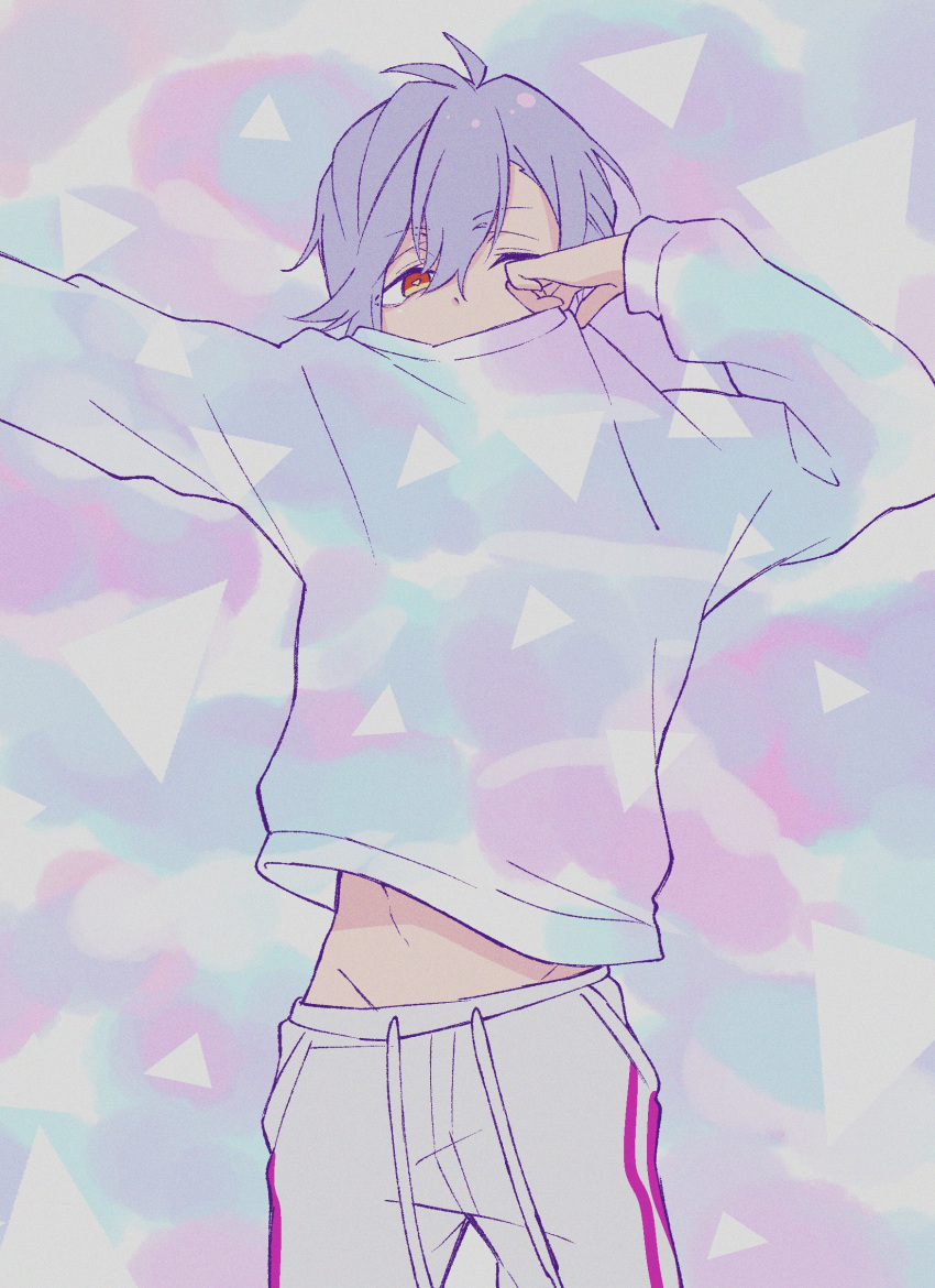 1boy, a3!, absurdres, grey_hair, grey_pants, highres, ikaruga_misumi, jijii_(chang_g)