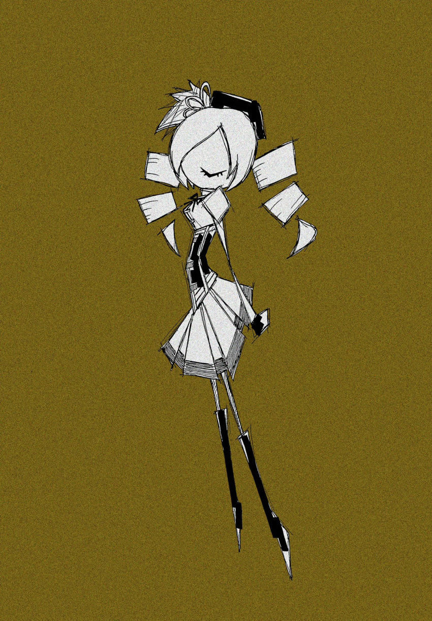 1girl, beret, boots, bow, closed_eyes, drill_hair, full_body, hat