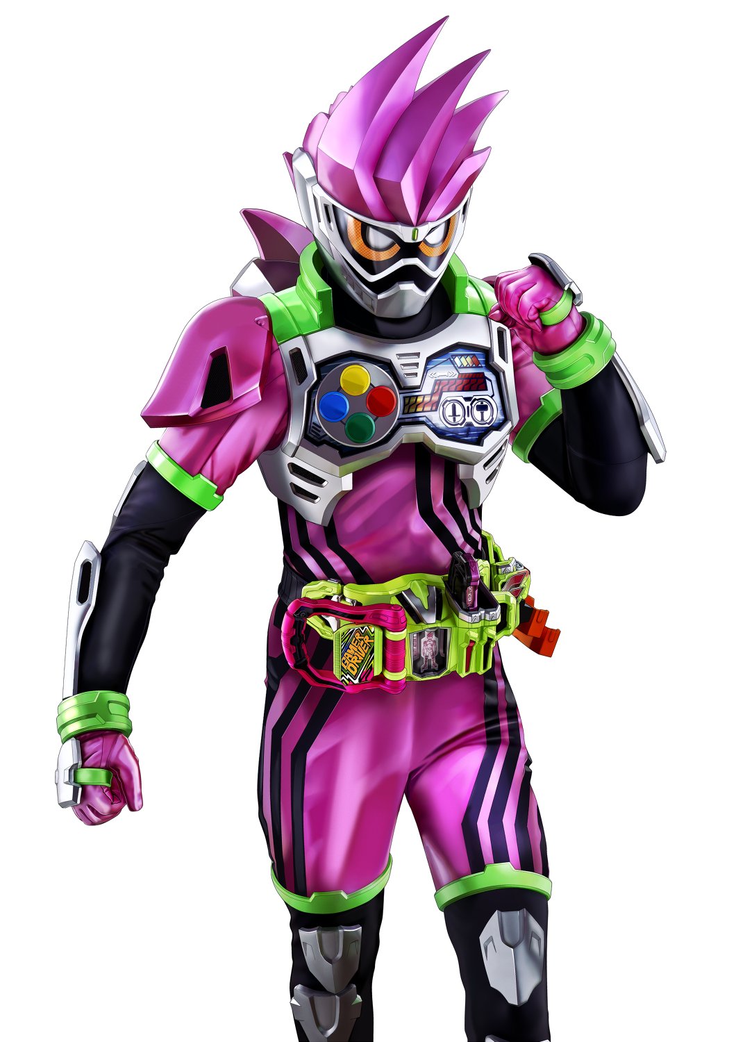 1boy, clenched_hands, commentary_request, controller, driver_(kamen_rider), game_controller, gamepad, gamer_driver