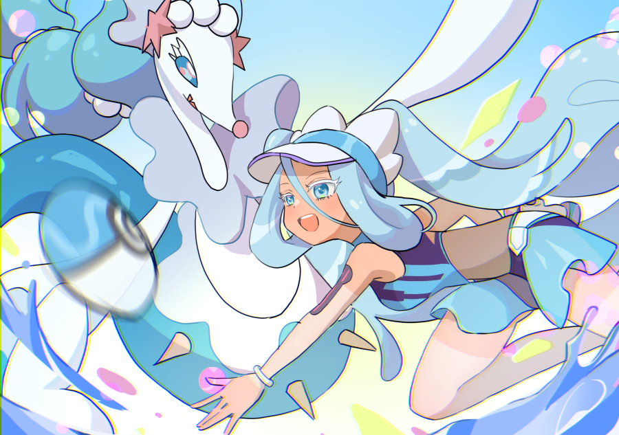 1girl, blue_eyes, blue_hair, colored_eyelashes, dive_ball, hatsune_miku, long_hair, mizuiro123