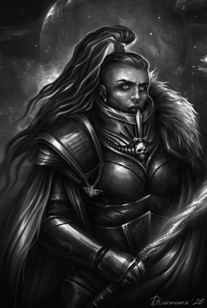 1girl, adepta_sororitas, armor, boobplate, cape, fur_trim, gauntlets, glowing