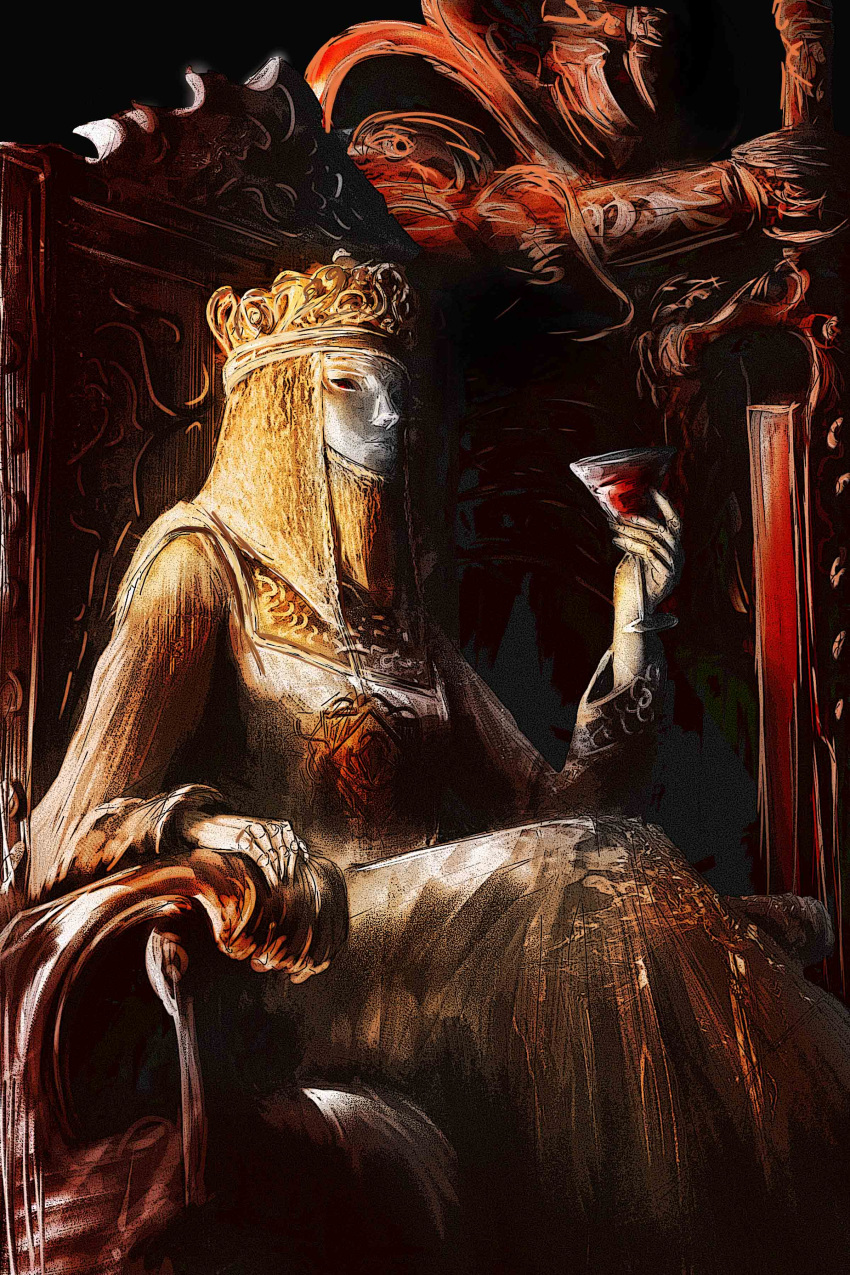 00osamio00, 1girl, 1other, absurdres, albinauric_(elden_ring), armor, covered_face, crown