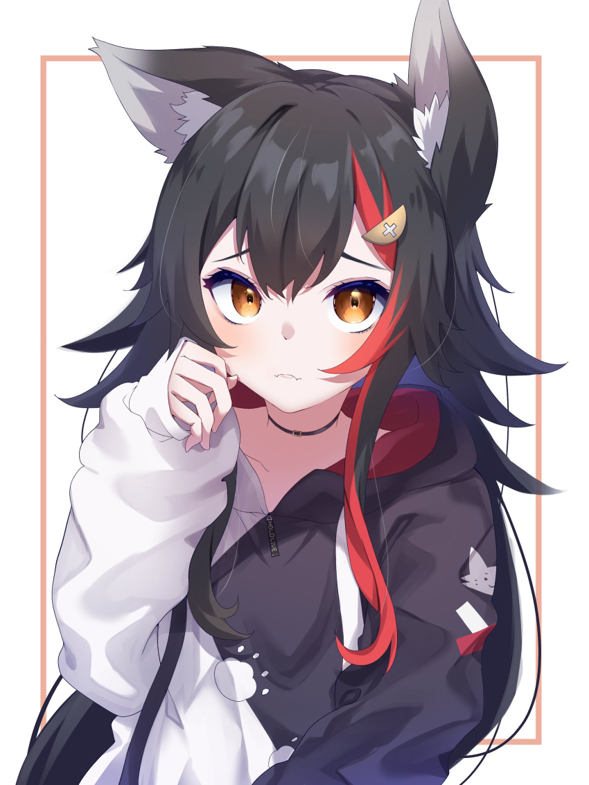 1girl, absurdres, amato_0321, animal_ears, black_hair, black_hoodie, brown_eyes, highres