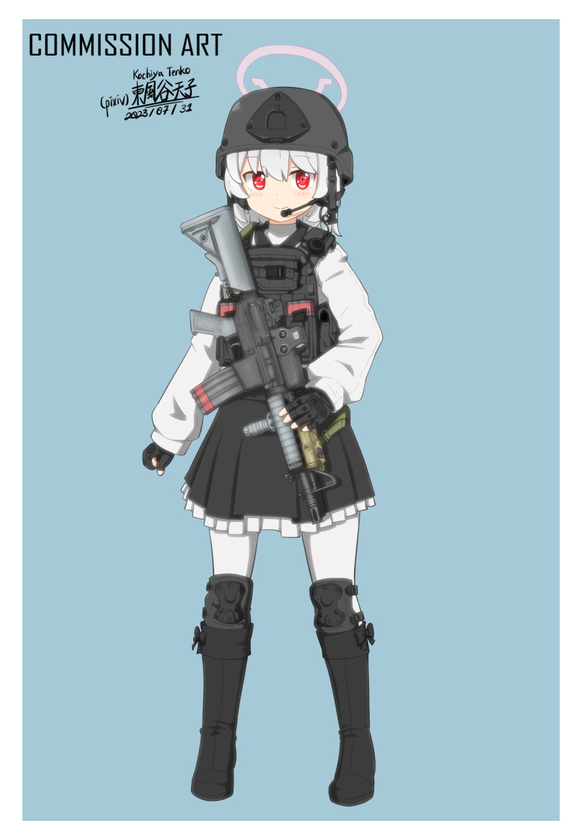 1girl, absurdres, ar-15, assault_rifle, borrowed_character, commission, gun, highres
