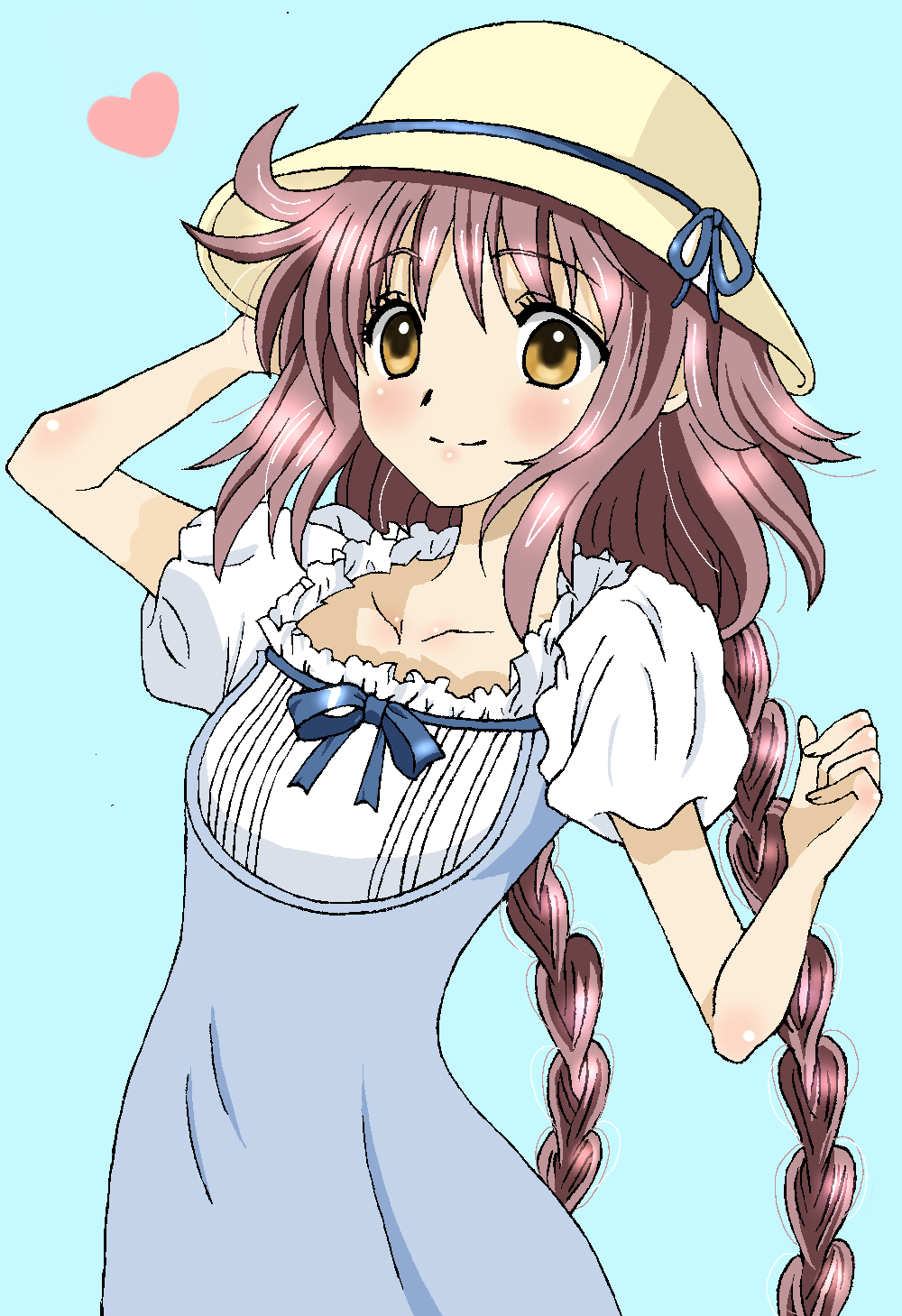 braid, brown_eyes, brown_hair, dress, hanato_kobato, hat, kobato., long_hair