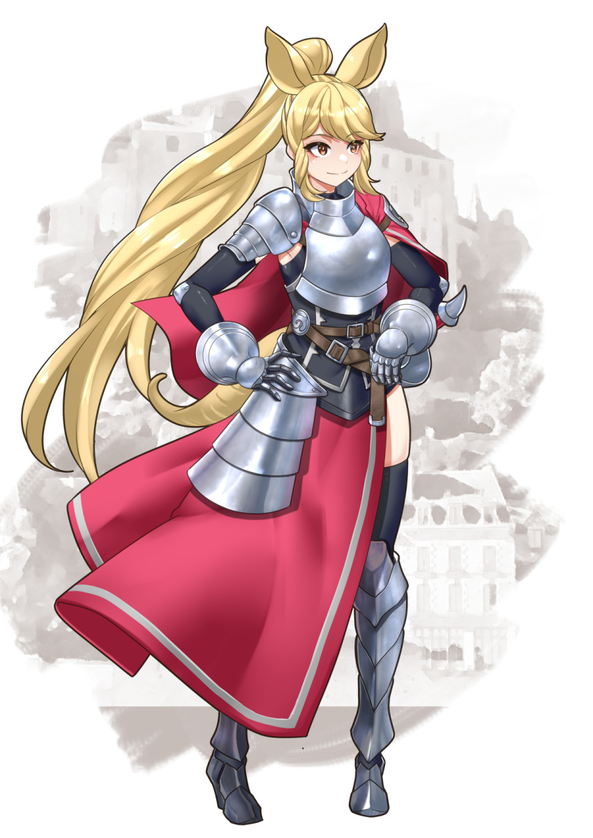 1girl, alternate_costume, alternate_hair_length, alternate_hairstyle, animal_ears, armor, armored_boots, blonde_hair