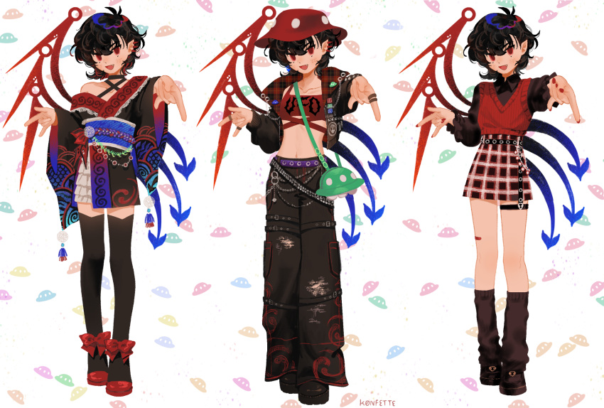 1girl, :d, \n/, ahoge, alternate_costume, artist_name, asymmetrical_wings, bag