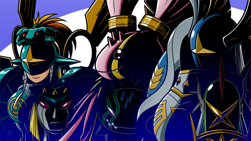 1girl, armor, artist_request, blackseraphimon, cherubimon, cherubimon_(vice), cherubimon_(virtue), covered_eyes