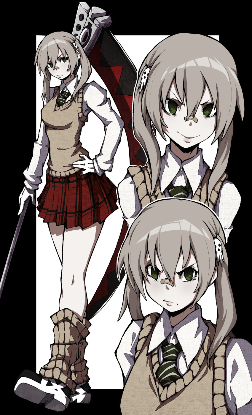 1girl, absurdres, bandaid, bandaid_on_face, bandaid_on_nose, blonde_hair, cardigan_vest, collared_shirt