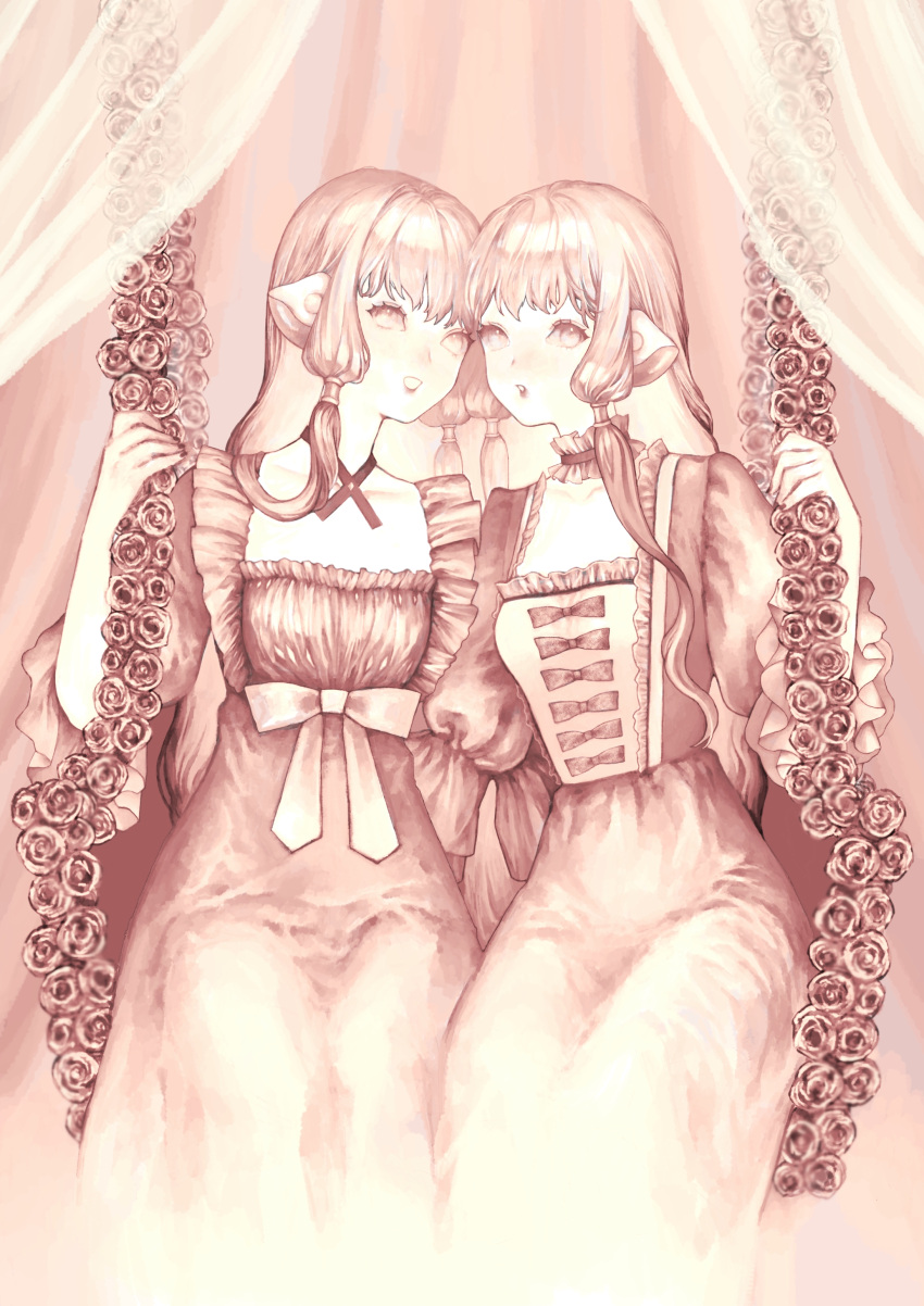 2girls, :d, absurdres, blackblackblack, bow, chii, chobits, choker