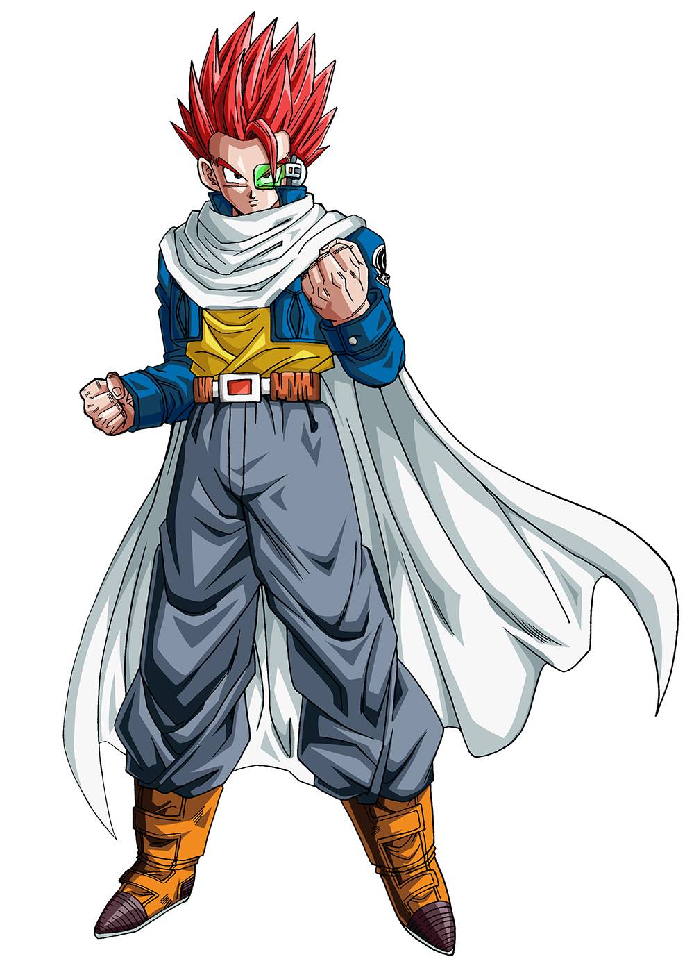 1boy, baggy_pants, belt, blue_jacket, boots, cape, dragon_ball, dragon_ball_xenoverse