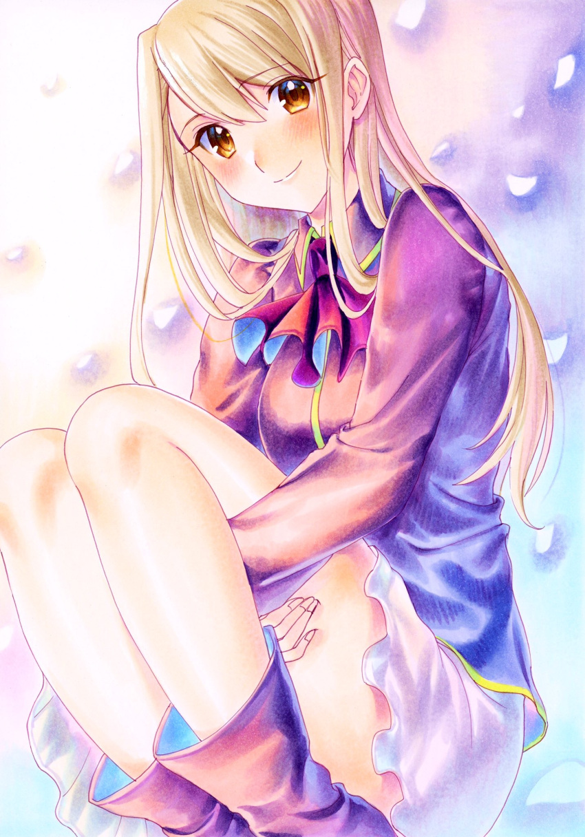 1girl, ascot, blush, boots, brown_eyes, collared_shirt, fate_(series), grey_hair