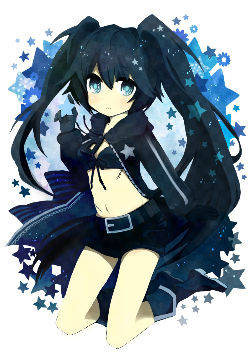 absurdres, arm_cannon, bad_id, bikini_top, black_hair, black_rock_shooter, black_rock_shooter_(character), blue_eyes