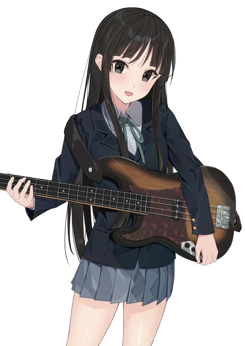 1girl, absurdres, akiyama_mio, bass_guitar, black_eyes, black_hair, black_jacket, blazer