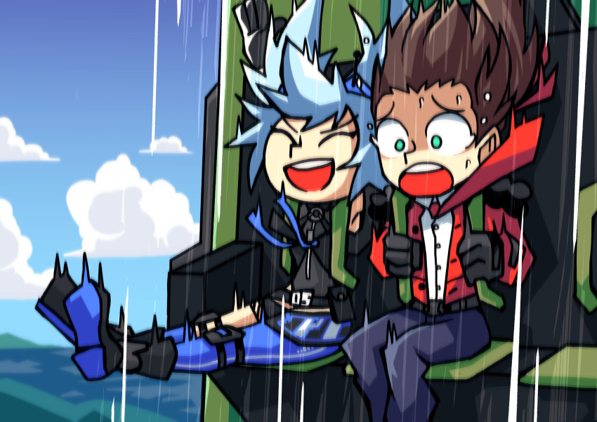 1boy, 1girl, absurdres, aqua_eyes, arms_up, asymmetrical_legwear, black_footwear, black_gloves