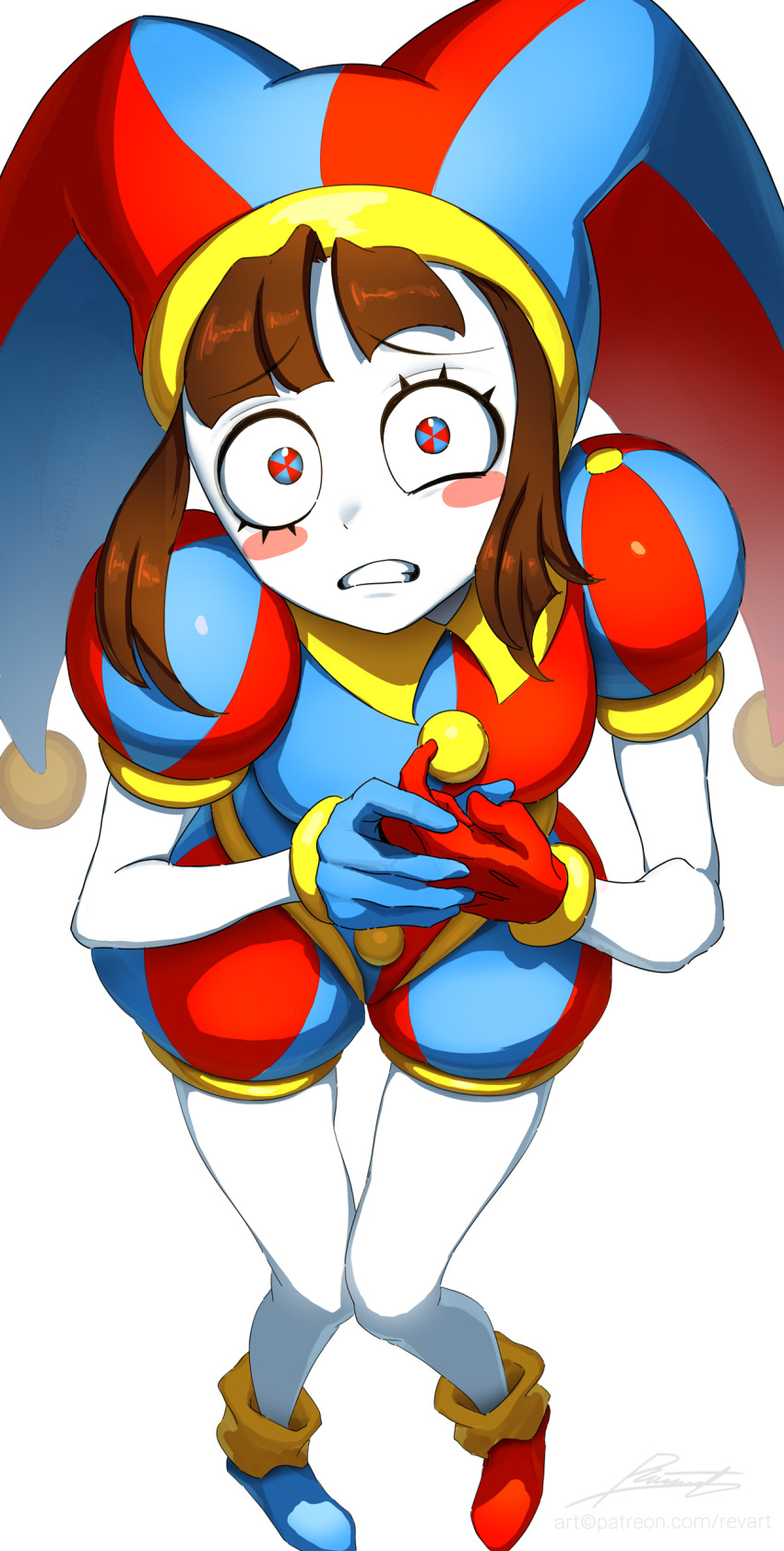 1girl, absurdres, asymmetrical_footwear, asymmetrical_gloves, blue_eyes, blue_footwear, blue_gloves, blue_headwear