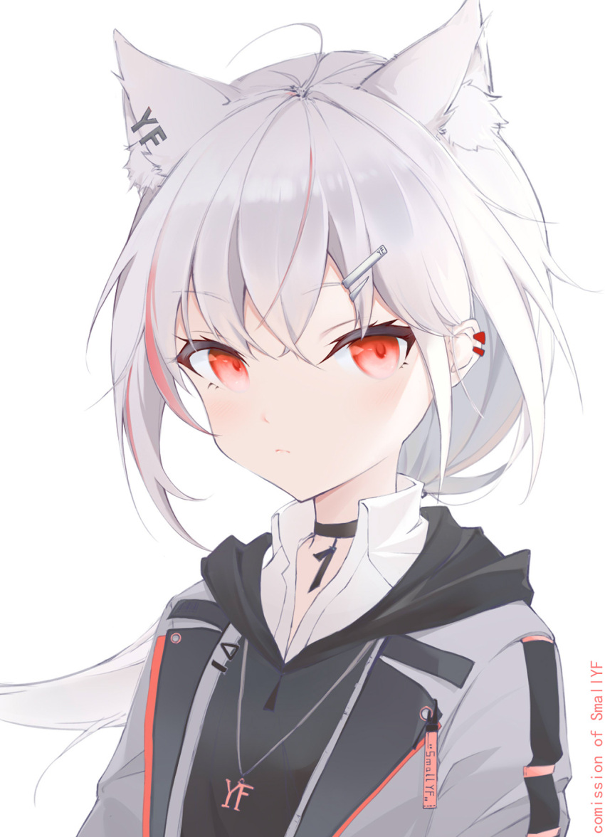 1girl, animal_ear_fluff, animal_ears, choker, highres, hood, hoodie, long_hair