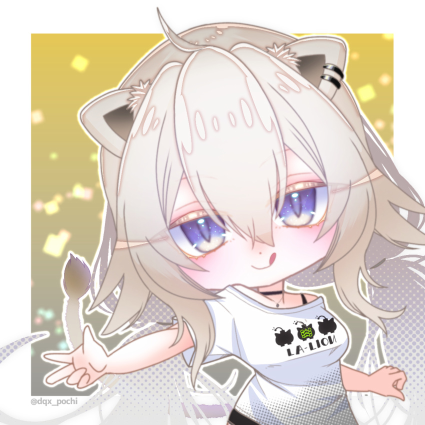 1girl, ahoge, animal_ears, black_choker, black_shorts, chibi, choker, dqx_pochi