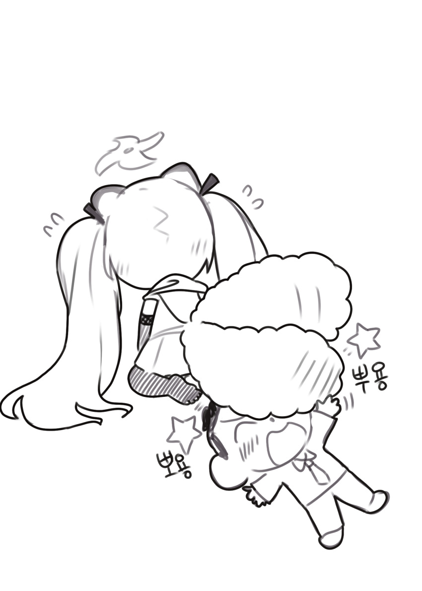 1boy, 1girl, afterimage, animal_ears, arona's_sensei_doodle_(blue_archive), blue_archive, blush, chibi