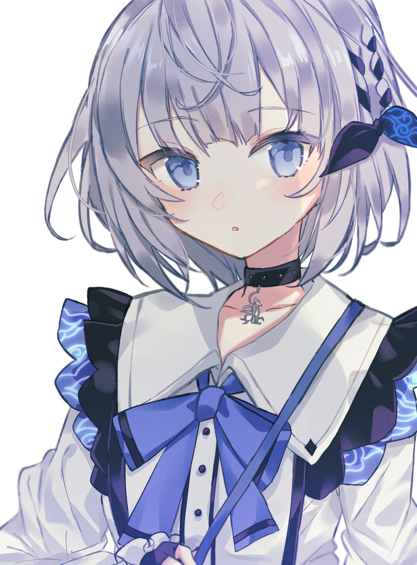 1girl, black_bow, blue_bow, blue_eyes, bow, bowtie, chiho_(pixiv10578873), choker