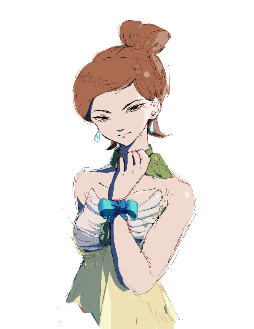 1girl, ace_attorney, alita_tiala, apollo_justice:_ace_attorney, bare_shoulders, black_eyes, blue_bow, bow