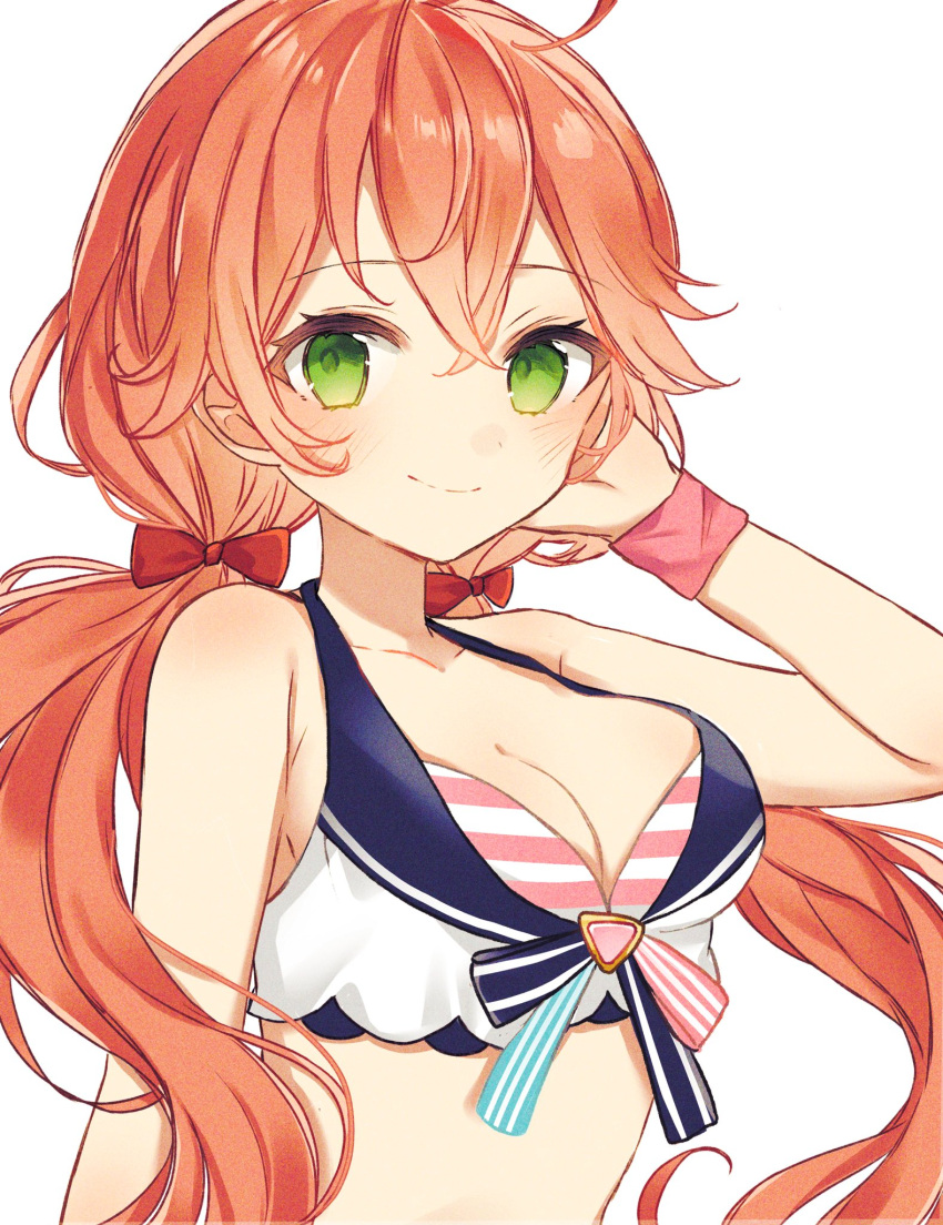 1girl, bow, breasts, brown_hair, chiho_(pixiv10578873), green_eyes, hair_between_eyes, hair_bow