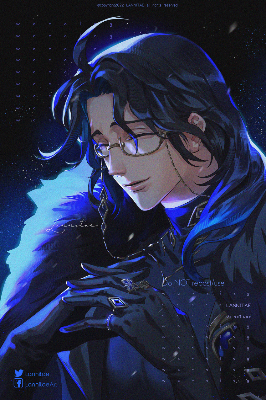 1boy, ^_^, absurdres, ahoge, artist_name, black_background, black_gloves, black_hair
