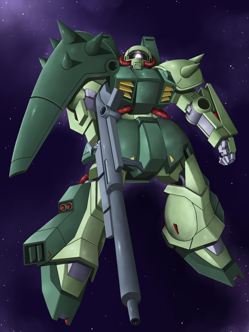 beam_rifle, floating, gun, gundam, highres, hizack_custom, kiriya_obu_gn, mecha, solo, space, spikes, star, weapon, zeta_gundam