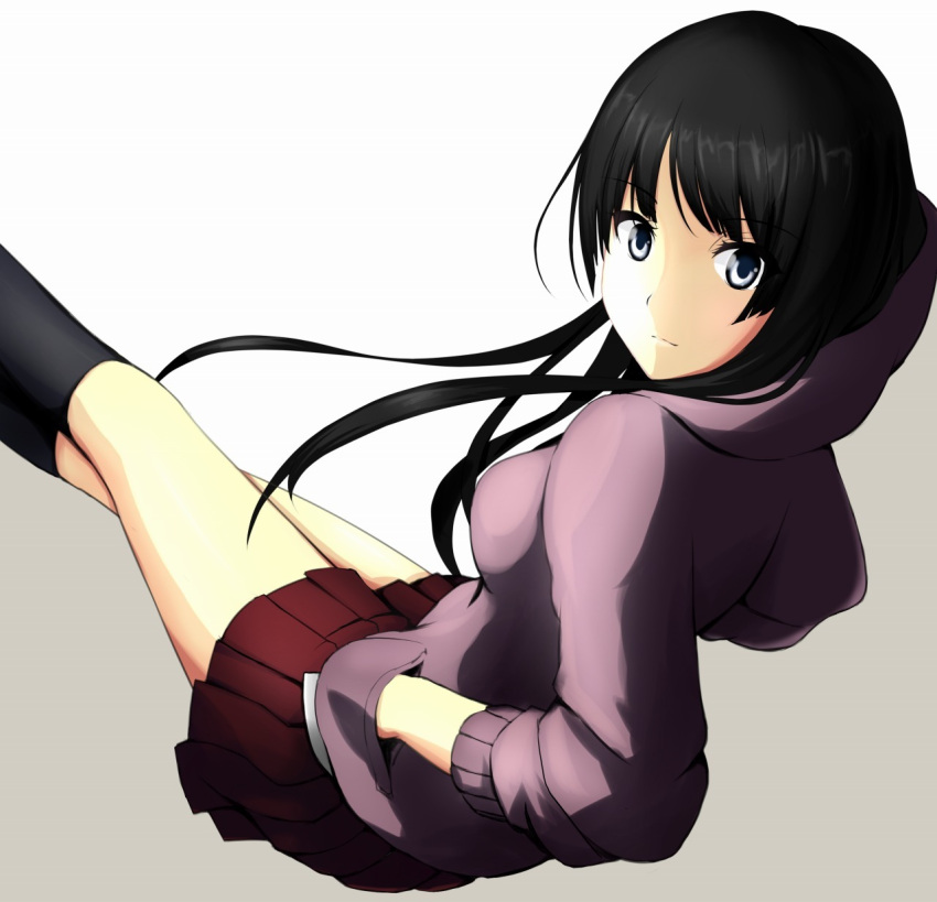 bad_id, black_hair, blue_eyes, breasts, erise, hand_in_pocket, highres, hime_cut