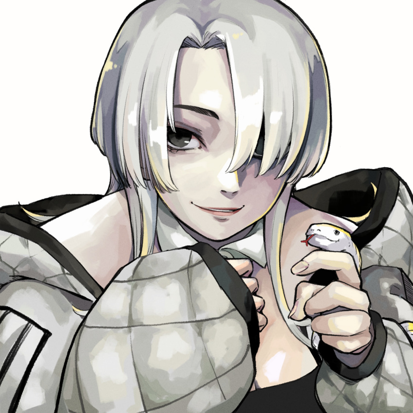 1girl, argyle, argyle_jacket, bob_cut, choujin_x, closed_mouth, cowlick, cropped_torso