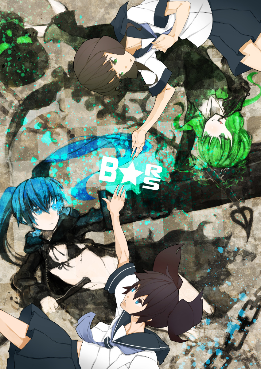 :d, absurdres, aco, bikini_top, black_hair, black_rock_shooter, black_rock_shooter_(character), blue_eyes