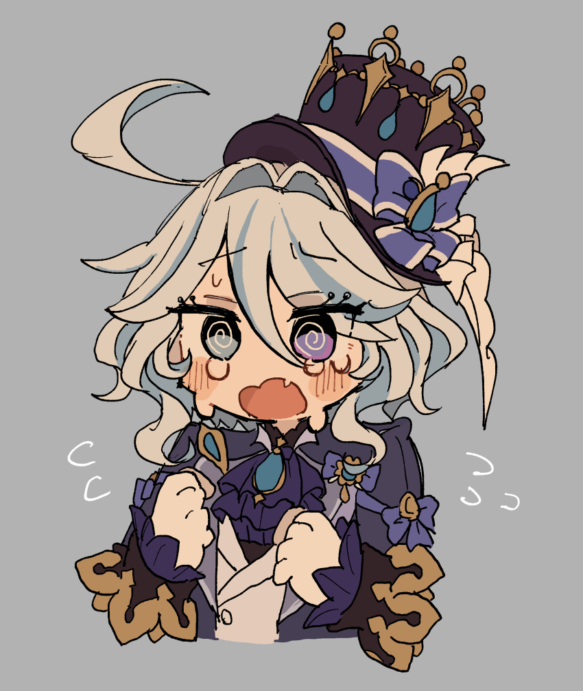 1girl, @_@, absurdres, ahoge, ascot, black_headwear, blue_ascot, blue_coat