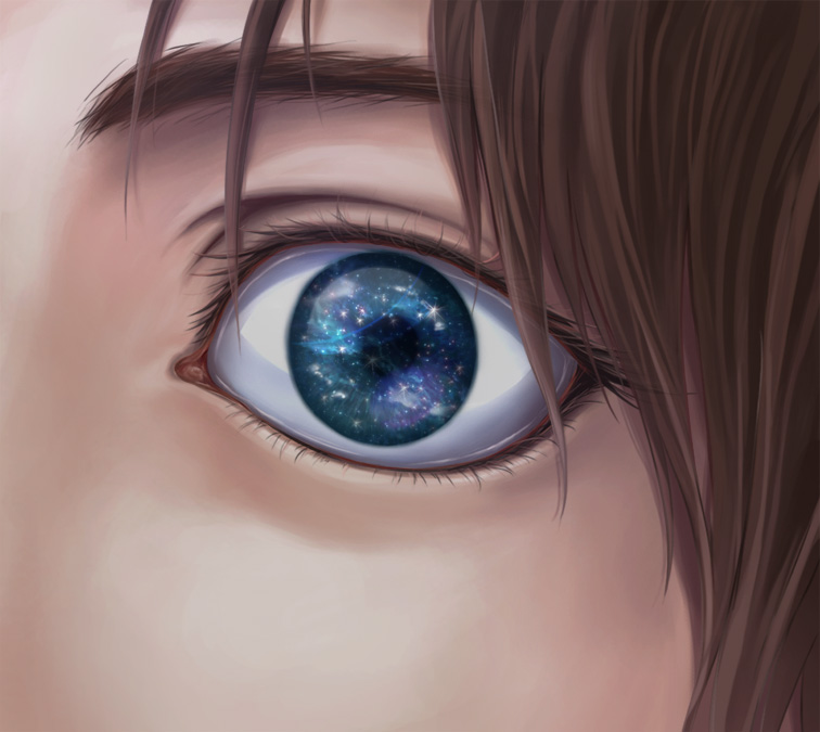 1boy, brown_hair, close-up, eren_yeager, eye_focus, eye_reflection, eyelashes, green_eyes